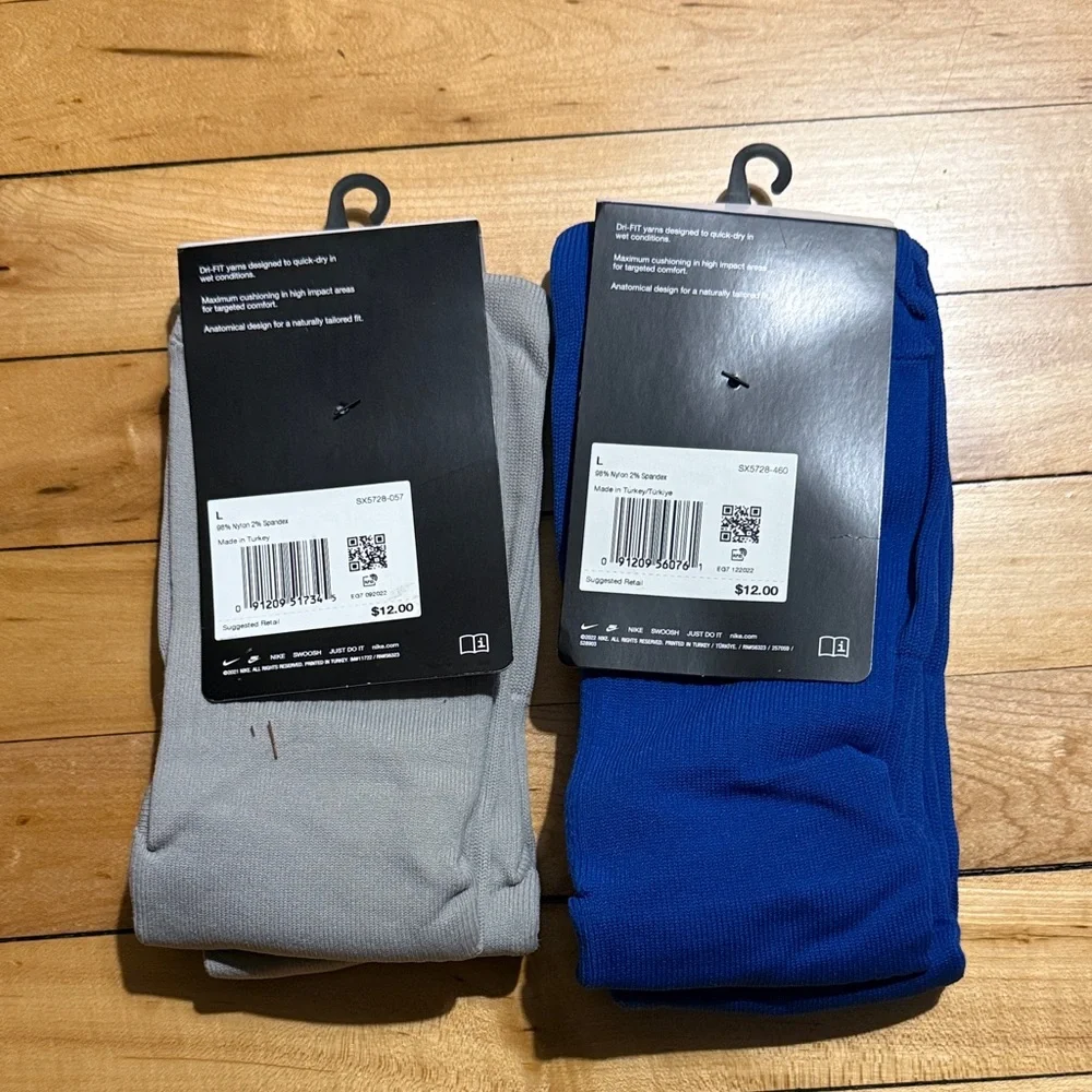 Nike Classic Soccer Socks. Light Gray and Royal Blue. Men’s 8-12 Women’s 10-13 - Picture 2 of 2